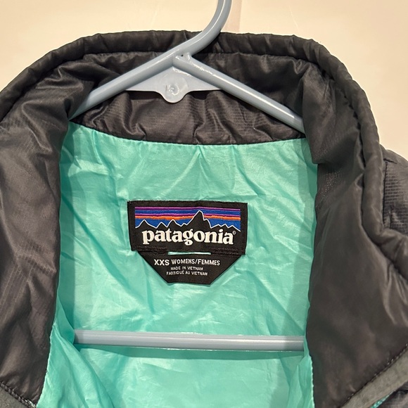Patagonia Dark Gray Down Vest with Teal Accents - Picture 2 of 4